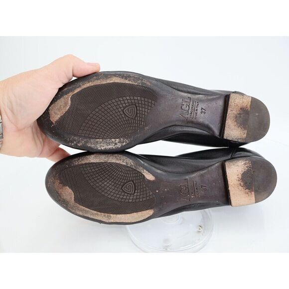AGL Womens Monika Ballet Flat Size 37 7 Leather Black Cap Toe Dress Shoe Slip On - Picture 8 of 11